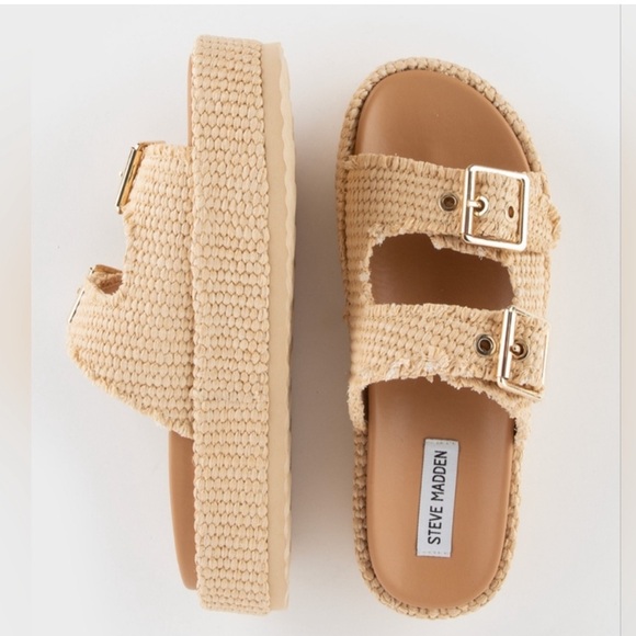Steve Madden Shoes - Steve Madden Beige Woven Double-Buckle Platform Sandals
